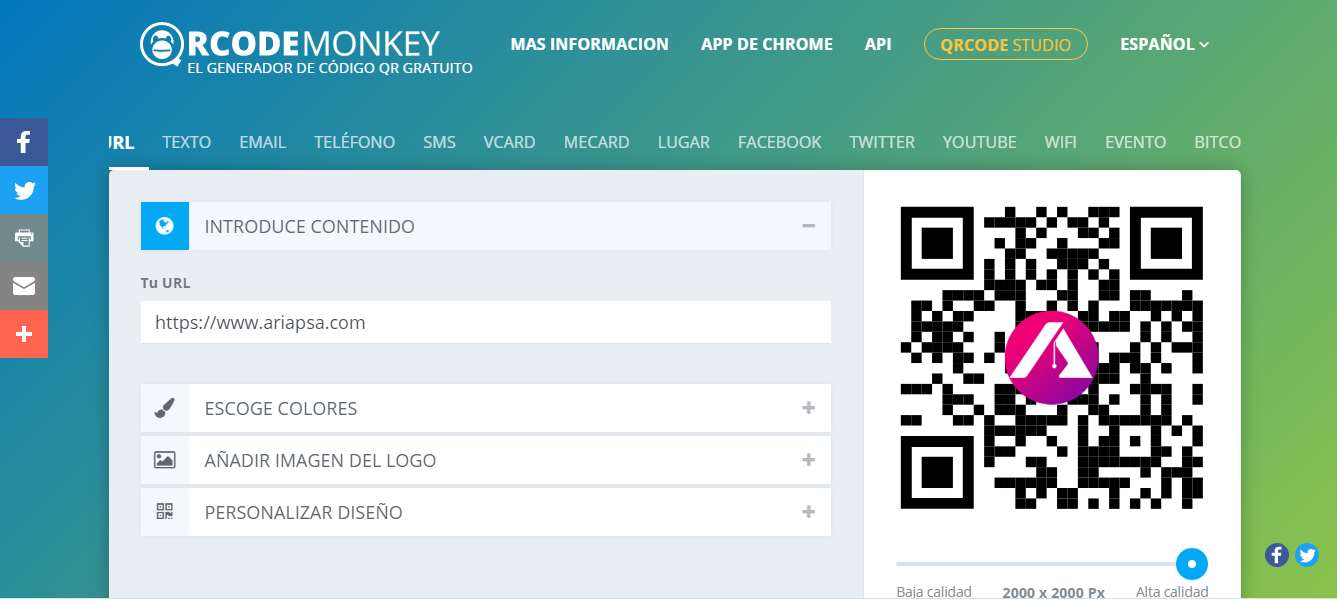 QR Code Monkey Generador de códigos Qr gratis con logo posteo de Ariapsa