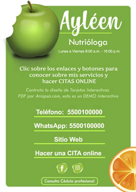 Nutriólogo Estilo salud y nutrición Tarjeta Interactiva en PDF diseño web Ariapsa México