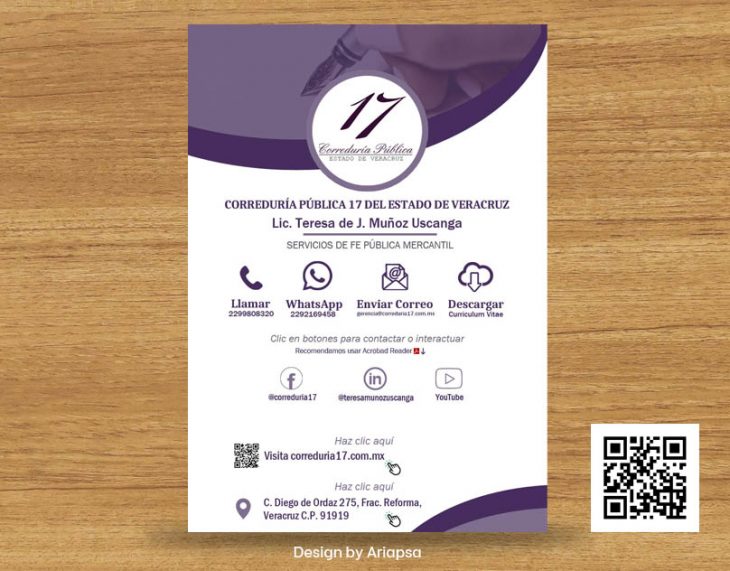 Tarjeta interactiva PDF correduria 17 Veracruz Portafolio Ariapsa México