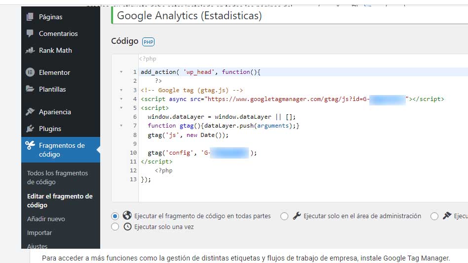 02 Instalar Google Analytics 4 con Code Snippets