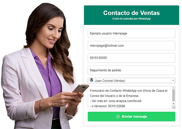 Formulario de WhatsApp contacto ventas con copia a correo ariapsa