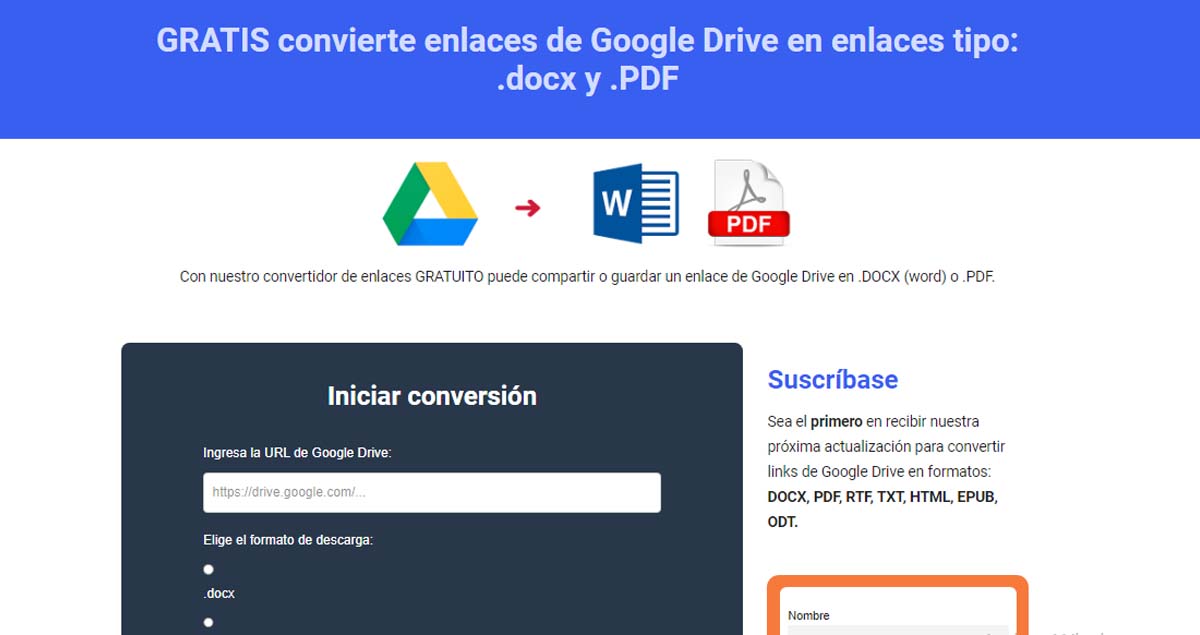 GRATIS convierte enlaces de Google Drive en enlaces tipo docx y PDF