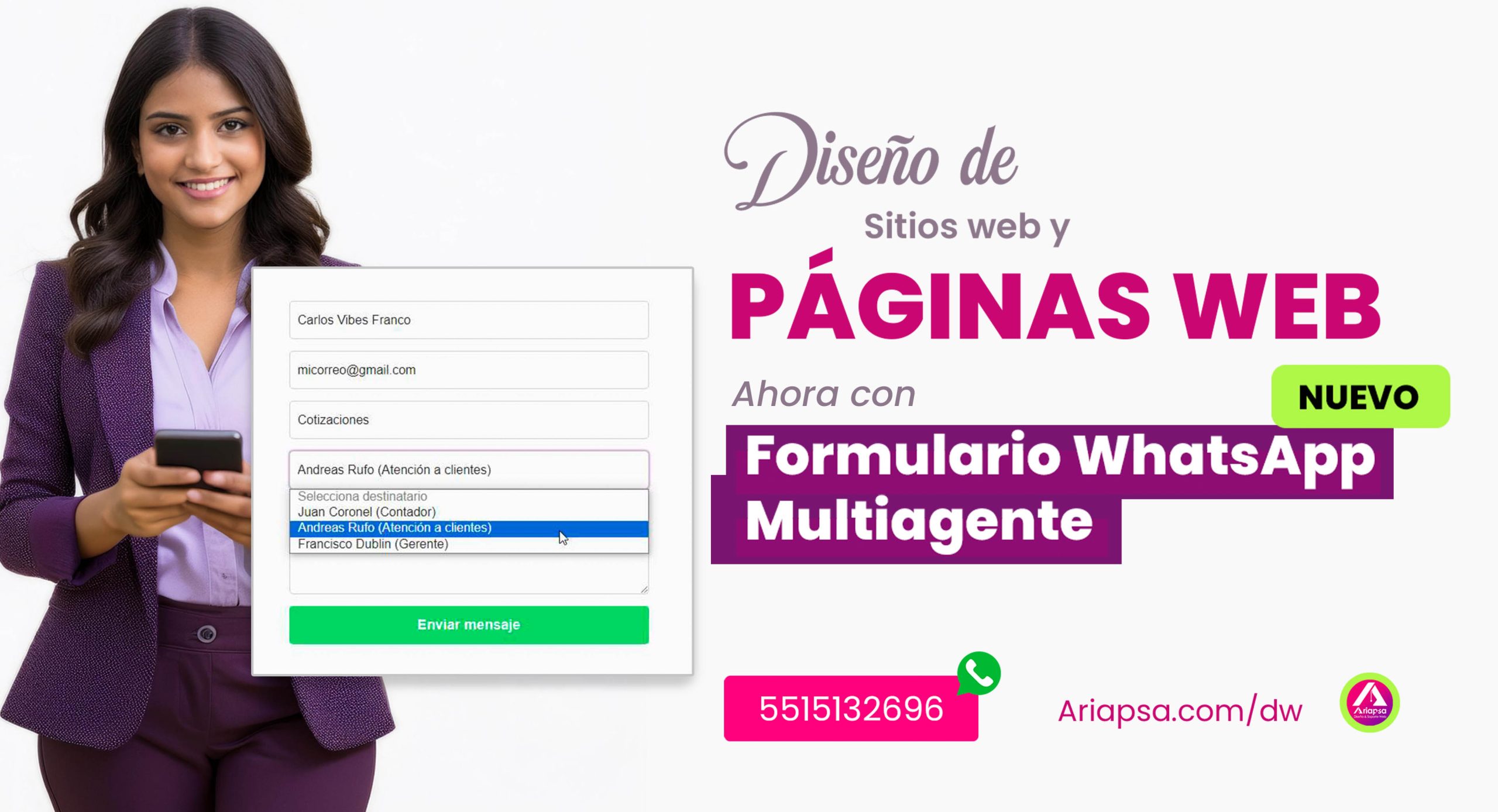 diseño de paginas web con formulario de whatsapp multiagentes mexico por ariapsa 3