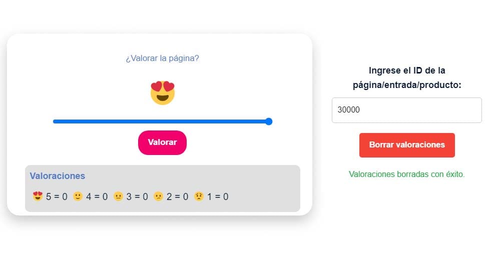 Woo V2 -Valoración con emojis Páginas entradas o productos de WooCommerce ariapsa