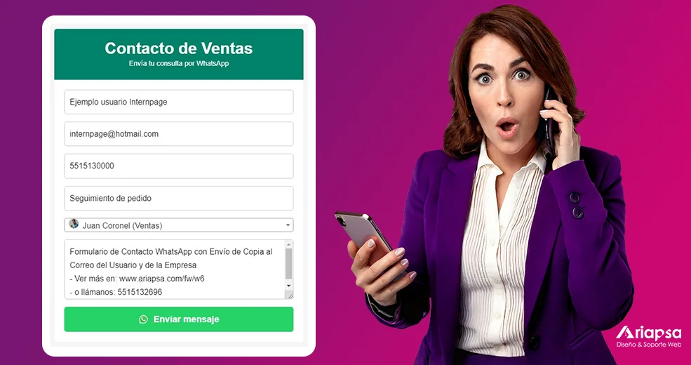 Ariapsa Recibe los formularios directo en tu WhatsApp y responde al instante