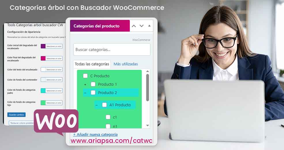Categorías árbol con profundidad y Buscador dinámico para WooCommerce, incluye panel de ajustes de color