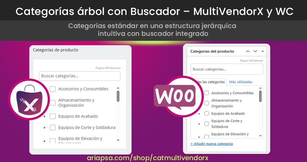 Categorías MultiVendorX y WC