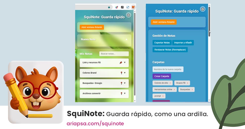 SquiNote: Guarda rápido, como una ardilla, extensión para Google Crhome fácil acceso y edición sin complicaciones