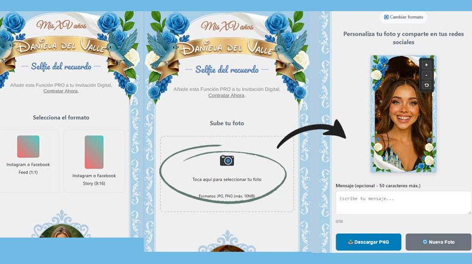 Invitaciones digitales con selfie del recuerdo marco personalizado ariapsa 01