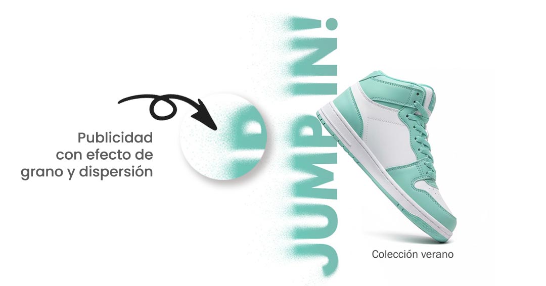 Destacado Publicidad para colección de tenis con texto efecto de grano y dispersión Ariapsa