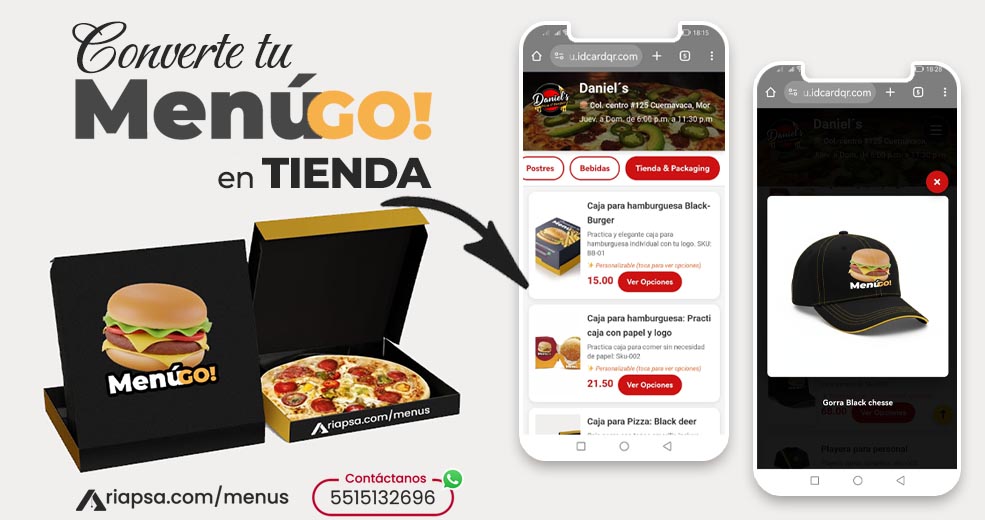 Convierte tu MENÚ GO! en una tienda de packaging, souvenirs o uniformes para negocios de comida